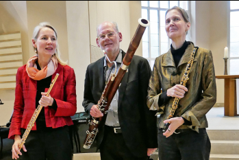 Nadine Klusacsek an der Flöte, Grace Flindell an der Oboe und Stefan Rocke am Fagott